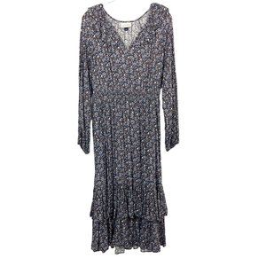 Universal Thread Navy Blue Floral Ruffle Cottagecore Long Sleeve Dress - SMALL